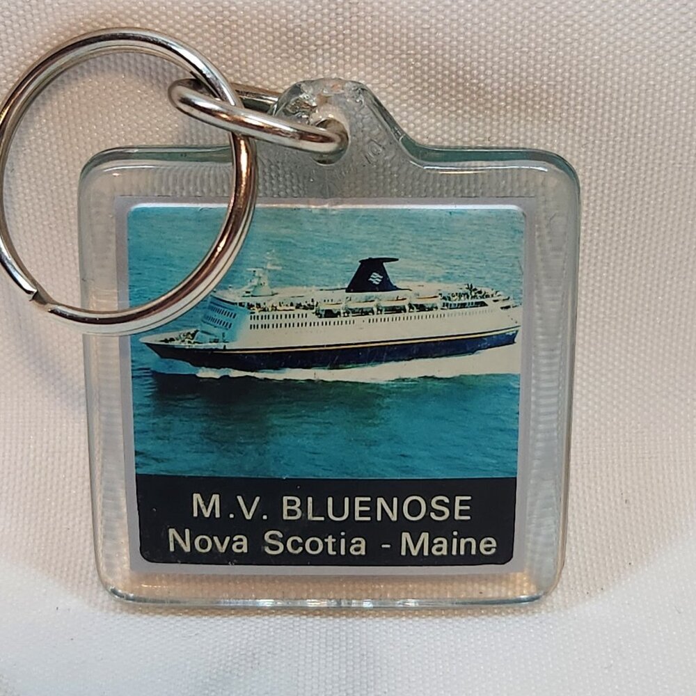 Vintage M. V. Bluenose Key Chain Nova Scotia Maine Ferry Plastic Square Key Ring